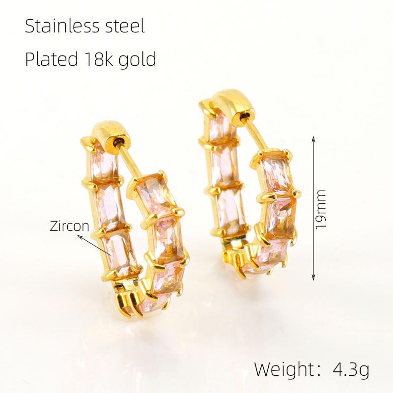 Autumn new strap buckle titanium steel zircon earrings geometric trend French retro earrings women