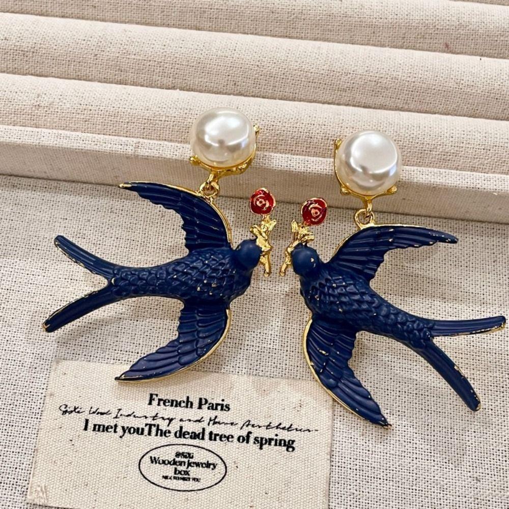 Bird Woven Baroque Pearl Necklace Animal Geometric Earrings Exquisite Women's Jewelry Set  Gift