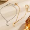 Women Adjustable Bracelet Asymmetrical Sun Moon Design Long Pendant Drop Earrings Face Slimming Jewelry