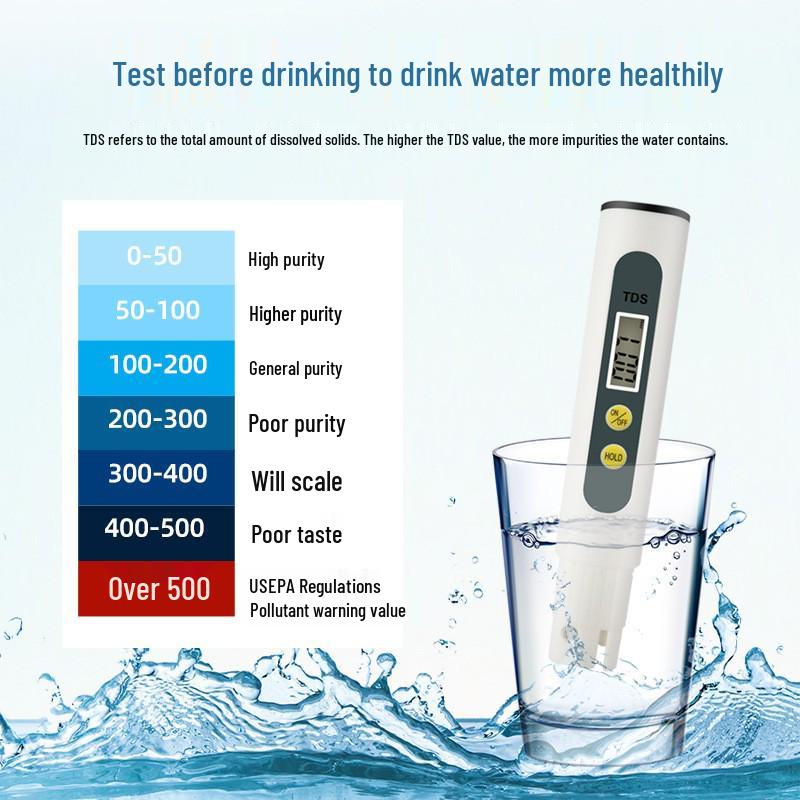 Pluma Medidora de TDS de Agua de Alta Calidad para Uso Doméstico – Detector de Calidad del Agua de Dos Botones