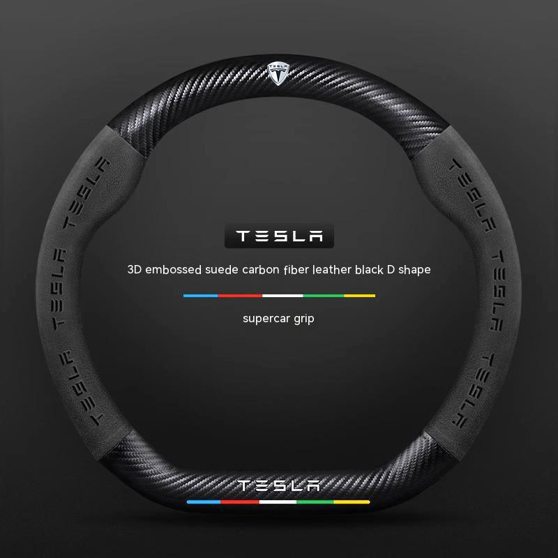 

Tesla Model 3 Model Y Model S Model X Roadster Suede Carbon fiber Anti-slip Breathable Car Steering Wheel Cover Auto Accessories