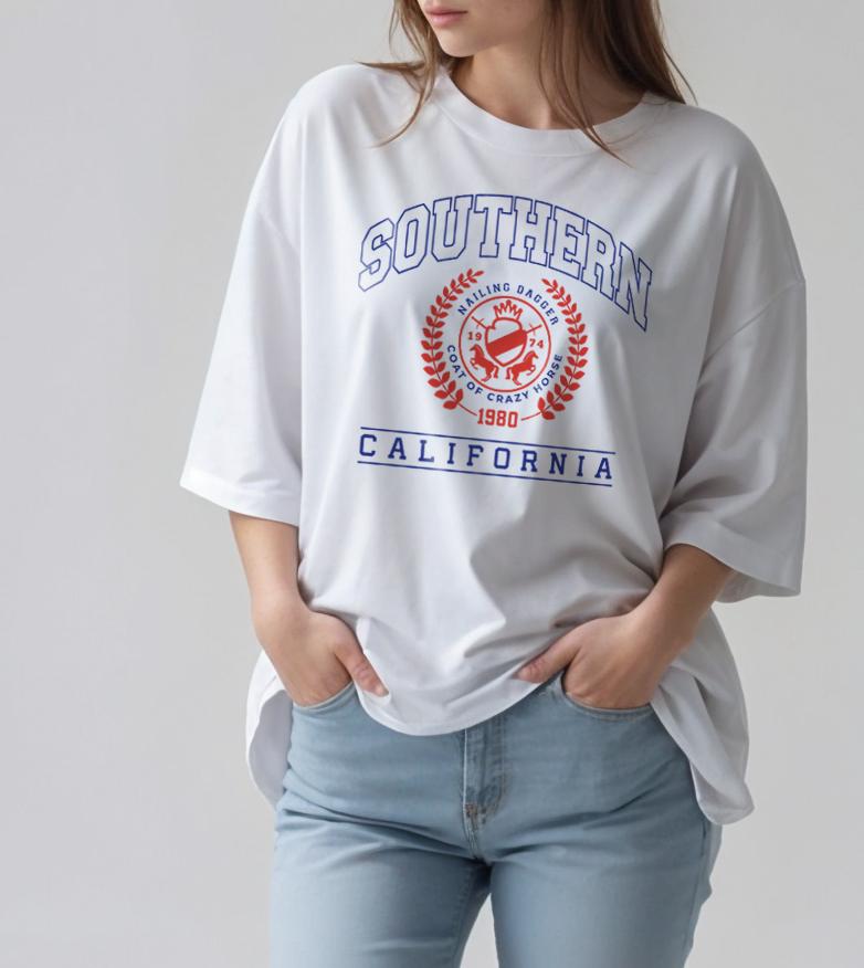 Seutailligseu Southern California Pure Cotton Oversized Short Sleeve T-Shirt 4 Colors