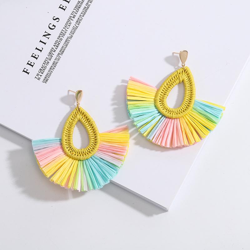 2019 Korean-Japanese Style Raffia Tassel Stud Earrings for Women