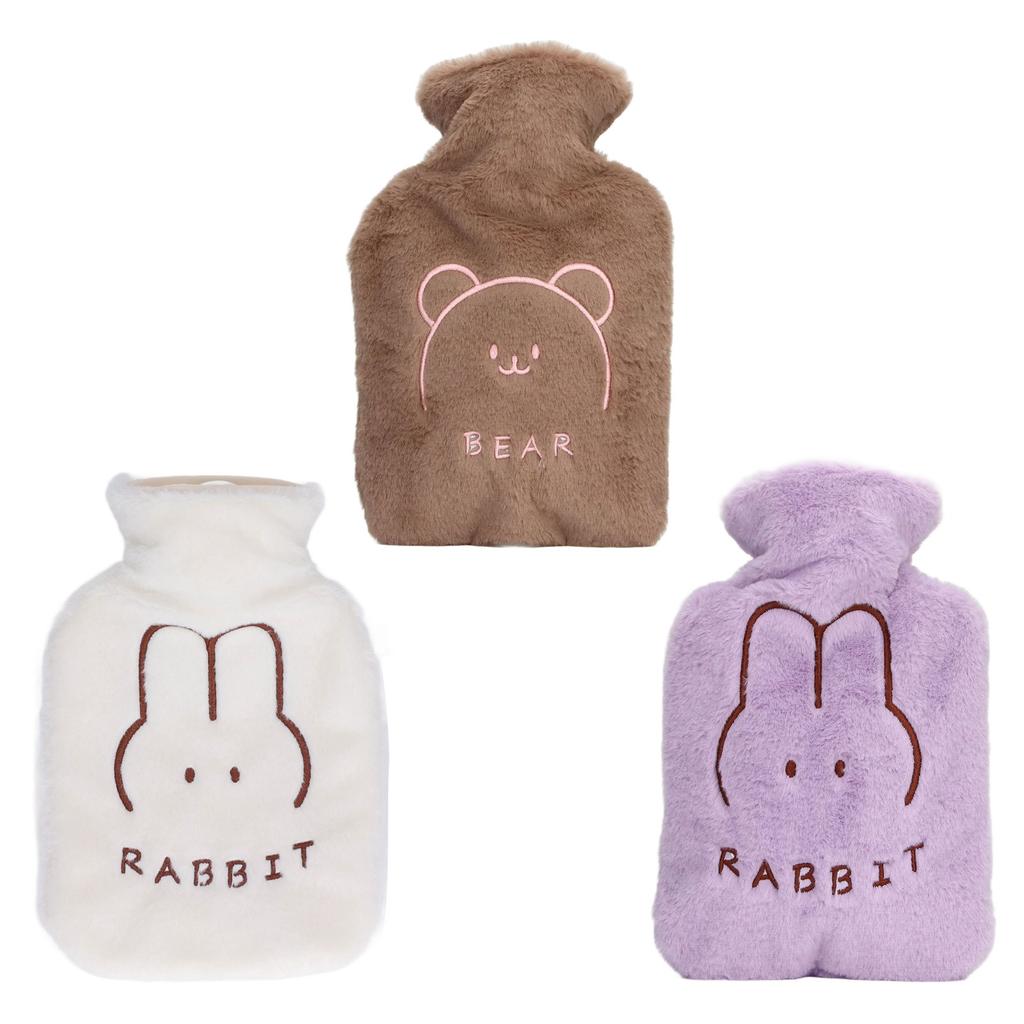 Hot Water Bottle 1L Cute Detachable Plush Cover Thickened PVC Anti Scald Hot Water Sack for Hands Be