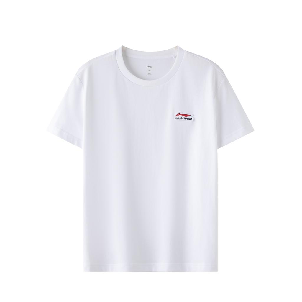 Li-Ning Embroidered Logo Solid Color Round Neck Casual Short Sleeve T-Shirt Men Tops White ATST639-2