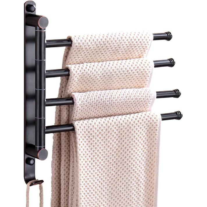 FAMMIX Black Swing Out Towel Bar, Bronze Oil Rubbed Folding Arm Swivel Hanger Bathroom Storage Organizer Rustproof Wall Mount, Swivel Towel Rack for