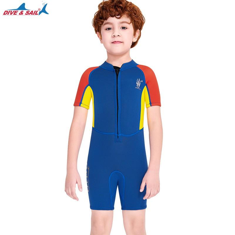 Kids 2.5mm Neoprene Wetsuit Boys Short Sleeve Full Body Warm Swimming Suit Snorkeling Diving