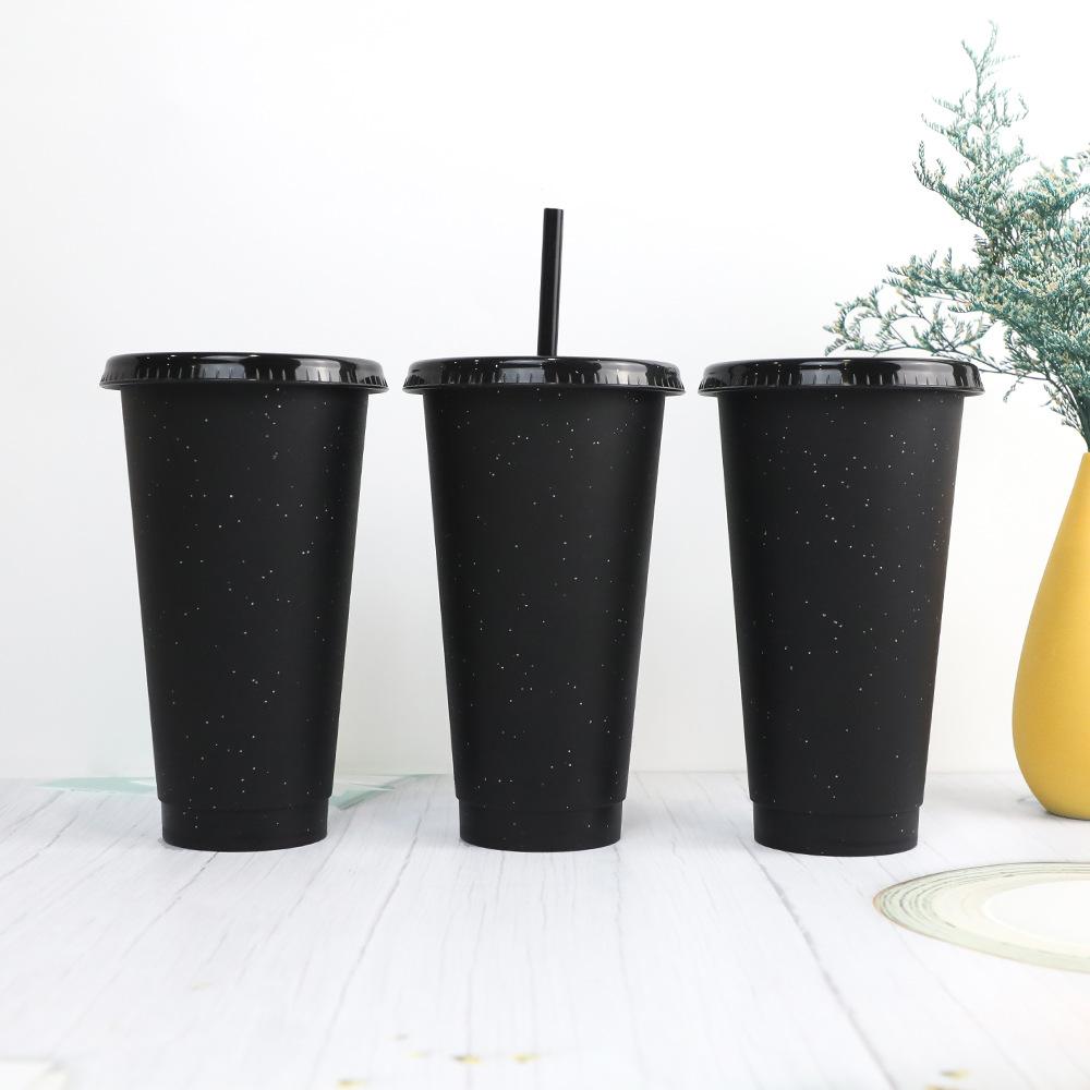 710ml Black White Straw Cup With Lid Color Change Coffee Cup Reusable Cups Plastic Tumbler Matte Finish Coffee Mug DROPSHIPPING