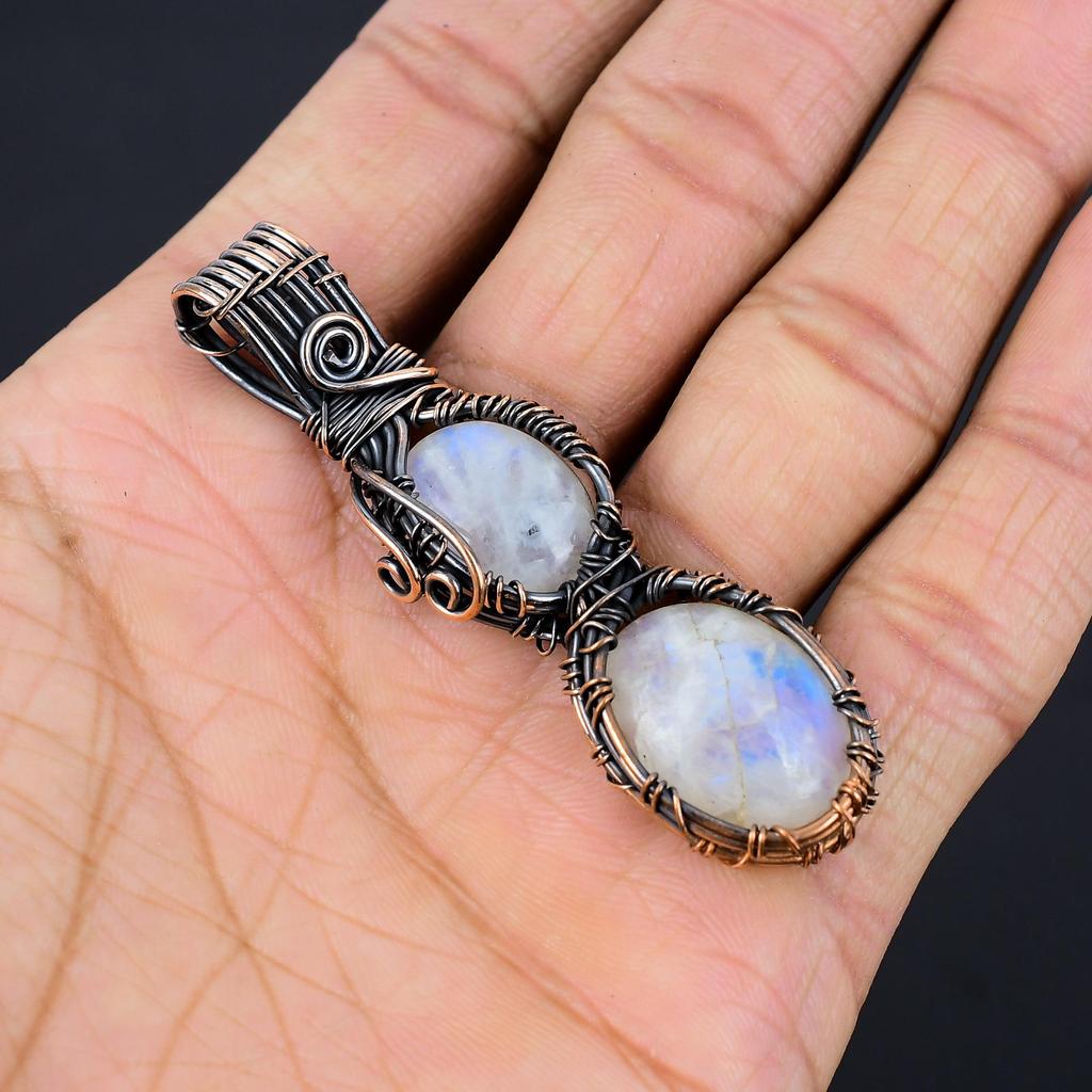 Moonstone 999 Copper Wire Wrapped Pendant, Handmade Gemstone Pendant, Gift For Mom Antique Jewelry