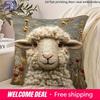 Cute Sheep-Printed Pillowcase: 2D Flat Printing, Non-Real Embroidery For Cozy Nights Sofa Cushion Cover,2D Printing