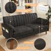 Modern 2-Seater Sofa In Chenille with Thick Seat Cushion, Tufted Backrest, 2 Armrest Cushions, Side Pockets; Solid Wood Legs, Easy To Assemble, Grey