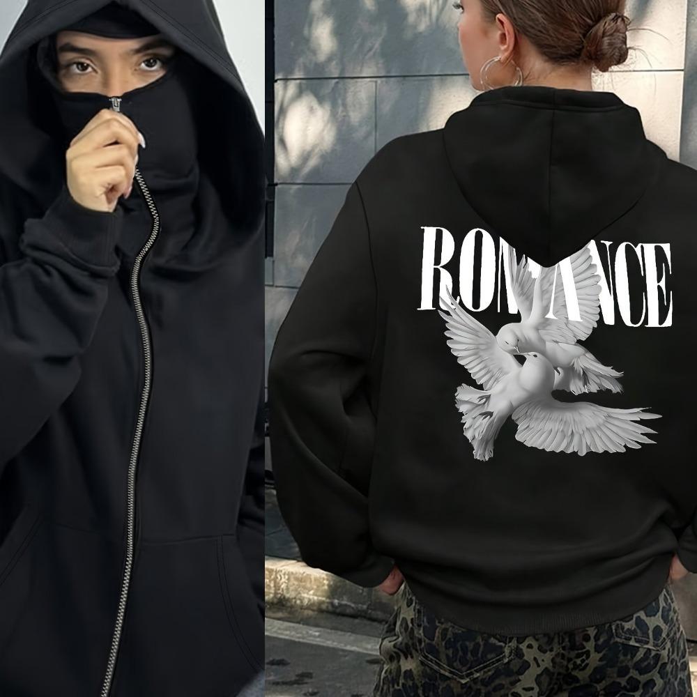 Double Hat, Double Neck Men's and Women's Fashionable Street Style Hooded Sweatshirt with Printed Zipper Pattern Sweatshirt