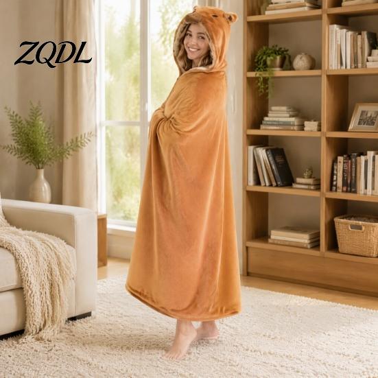 Übergroßer Deckenhoodie Tier-Wearable für Damen, Flanell-Sweatshirt Leichter Samt-Bademantel-Decke, Knopfleiste Cosplay-Umhang Nachtwäsche Winter