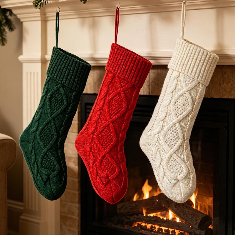 Knitted Christmas Stocking Ornament, Large Gift Bag for Kids