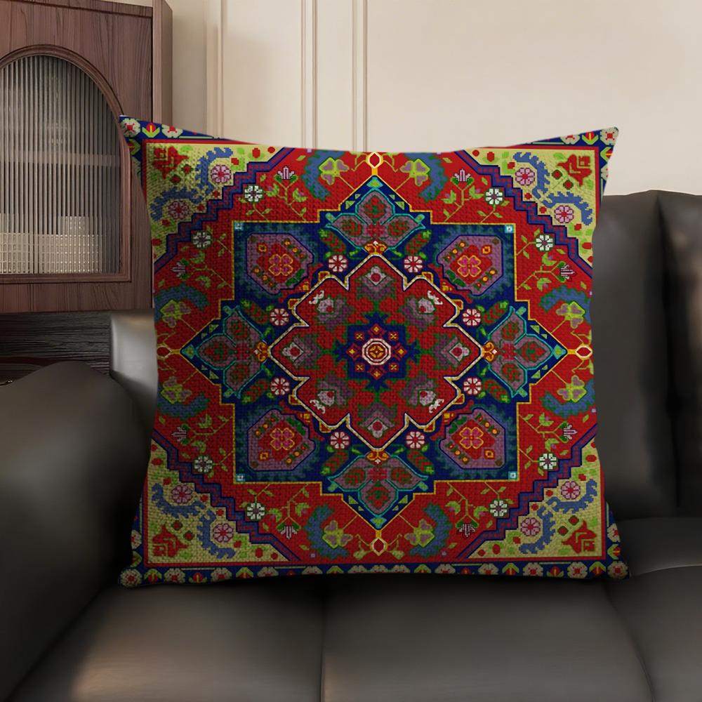 Bohemian Check Pattern Cushion Cover Natural Linen Organic Fabric DoubleSided Printing Sofa Home Decor Gift Pillow Case