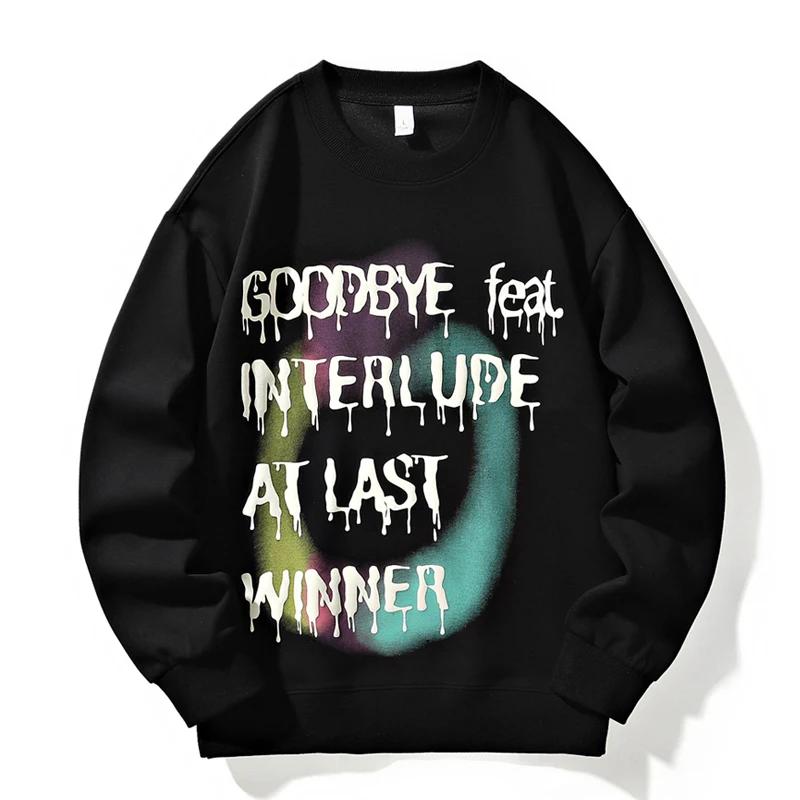 

Весенняя новинка хип-хоп свободный свитшот мужская мода повседневный свитшот с буквенным принтом для пары 4XL чёрный