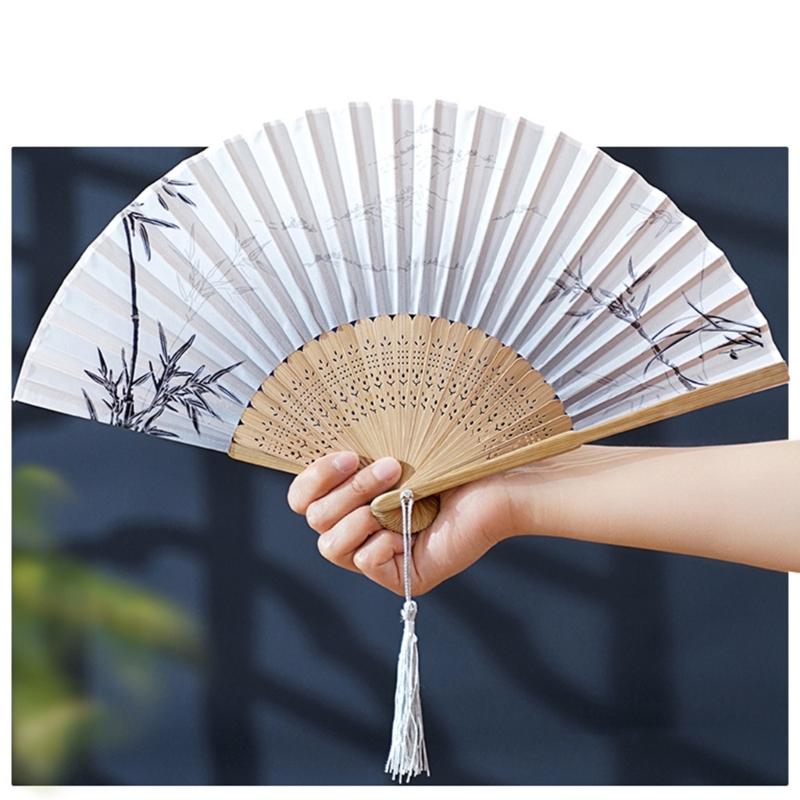Lightweight Bamboos Folding Hand Fan With Silk Screen And Tassels For Summer Outdoor Cooling Chinese Styles Home Decors