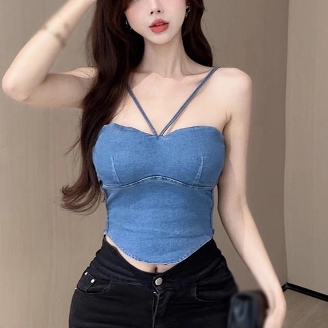 Summer Women's Camisole Slim Sexy Solid Colour Padded Summer Cowboy Tank Top