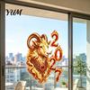 Flame Pattern Window Film Chinese New Year Sticker, 2027 Goat Static Clings, Removable Electrostatic Glass Sticker Reusable Lunar Xmas Decor for Home