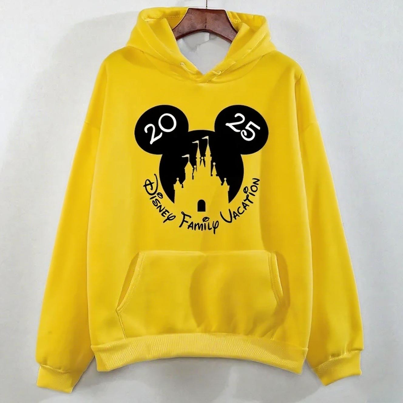 

Disney Одежда для родителей и детей Веселый 2025 Диснейленд Путешествия Узор Многоцветное Худи Женский Кавайный Пуловер Повседневный Свитшот для пары 3XL