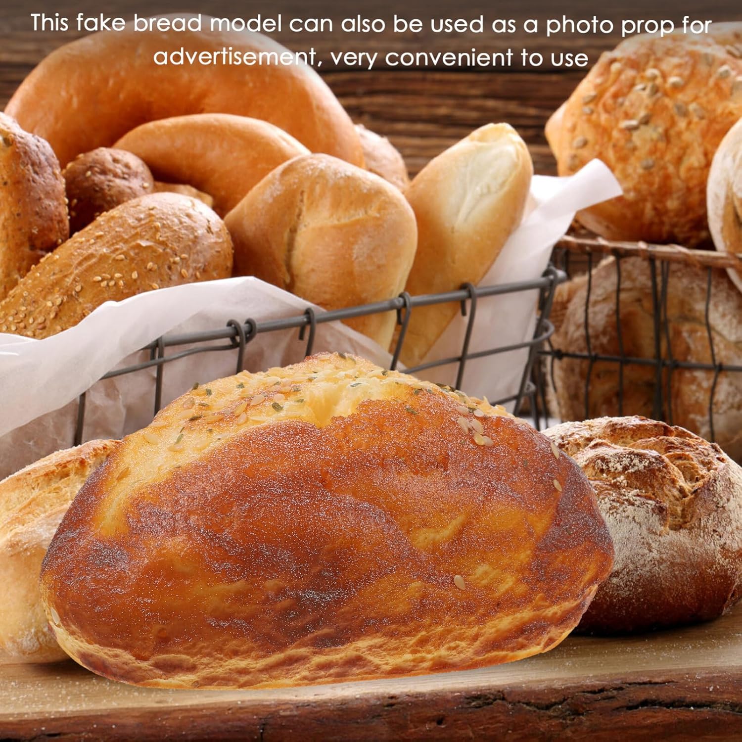 

HOMSFOU Artificial French Bread Realistic Food Model Photography Prop, Bakery Display, Household Decor, 15.5X9CM, Bright Color, Rustic Style,