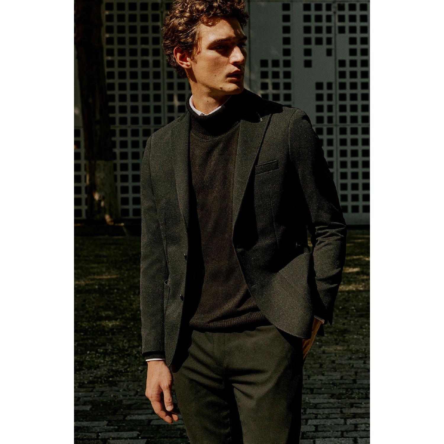 

Men s Black Slim Fit Narrow Cut Mono Collar Casual Blazer Jacket 46-6 Drop бездна