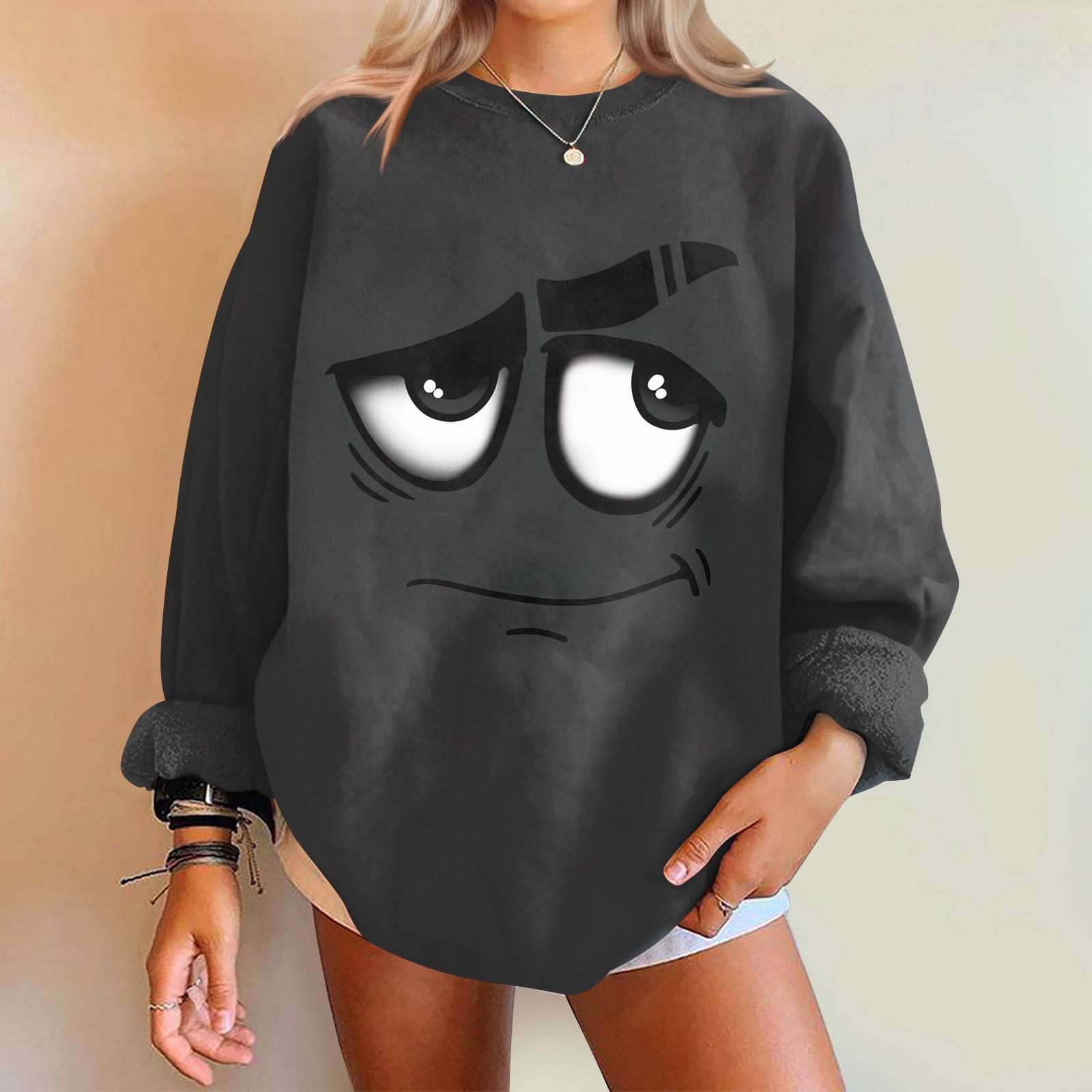 

Женский свитер с принтом Expression, круглый вырез, спущенные плечи, длинный рукав, толстовка M серый