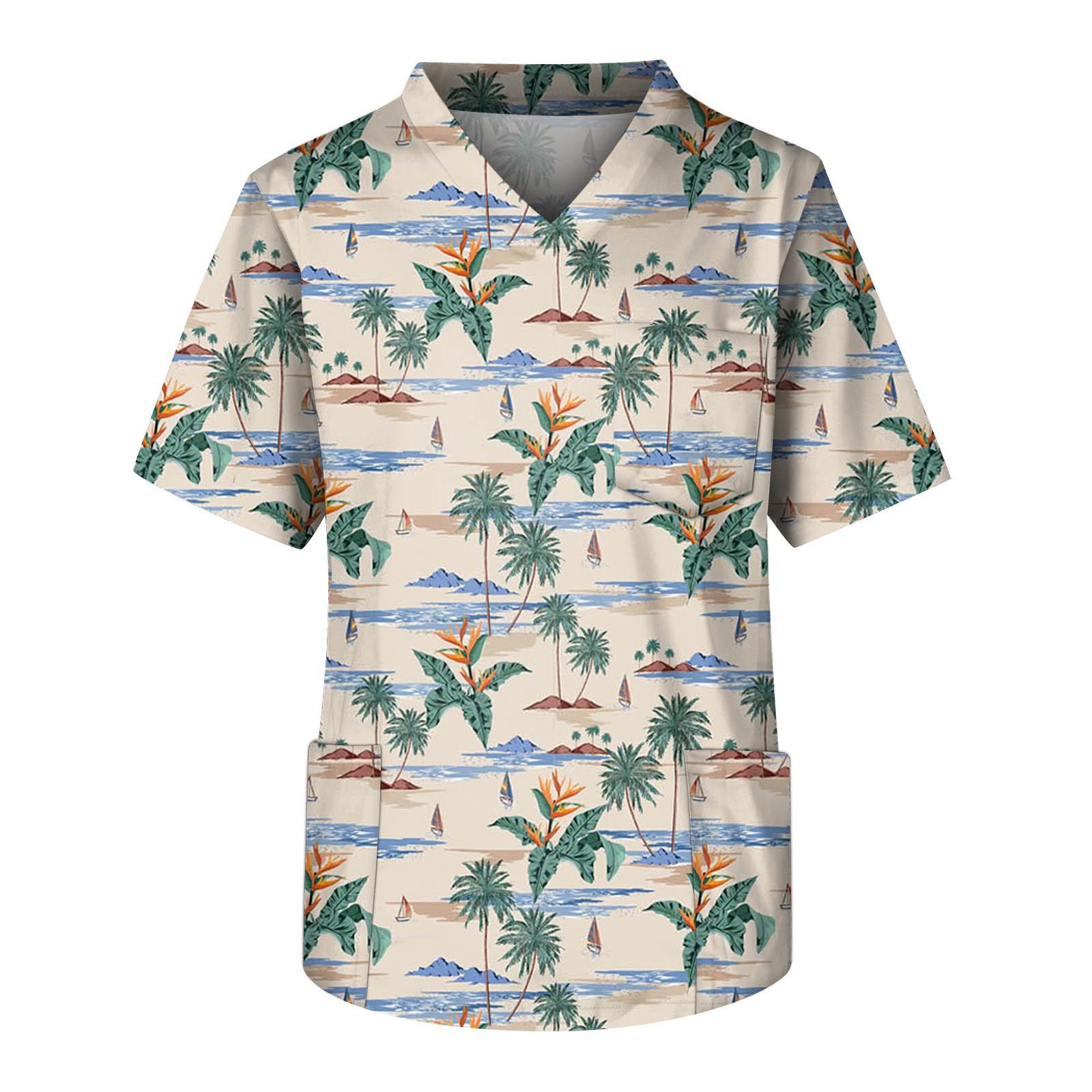 

Мужской топ с короткими рукавами и v-образным вырезом, летний принт, нагрудный карман, топ для ухода за работниками XL бежевый