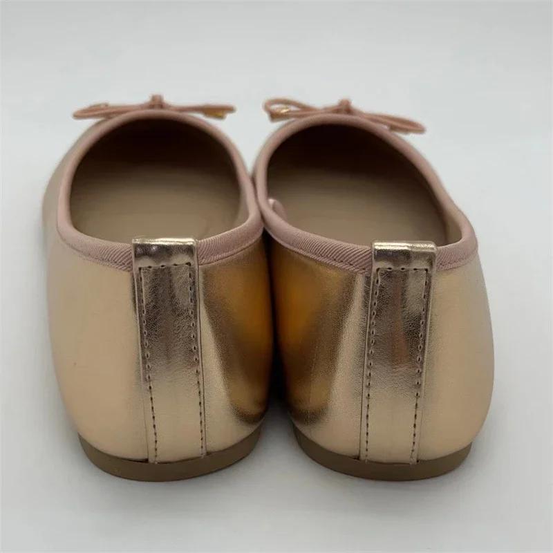 Gold Silber Elegante Bowknot Runde Zehen Frauen Flache Komfort Slip-On Damen Ballerina Single Pantoletten Schuhe