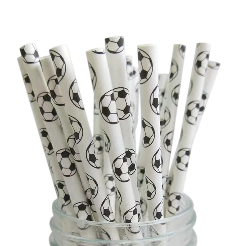 25PCS /50pcsFootball Birthday Disposable Set Football Paper Straw Tableware Boys Happy Soccer Birthday Party Supplies