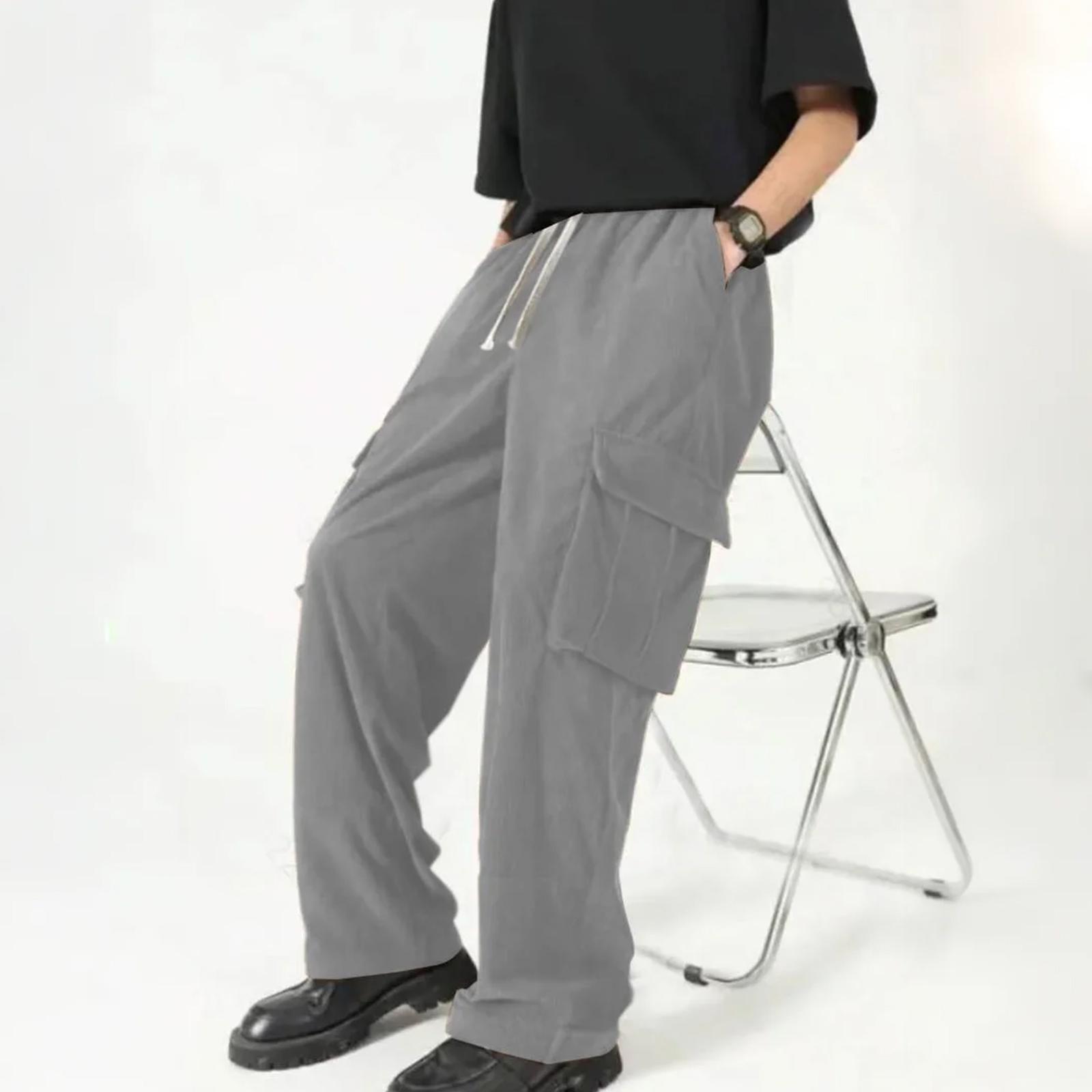 

Men s Corduroy Cargo Pants - Wide Leg Elastic Waist Drawstring Sweatpants For Casual & Outdoor Activities XL