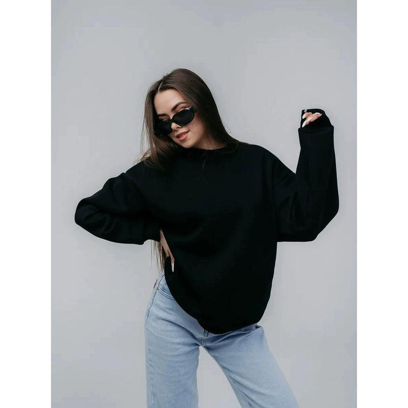 Fashion Loose Solid Color Hoodie Fashion Crew Neck Tops Loose Solid Color round Neck Top