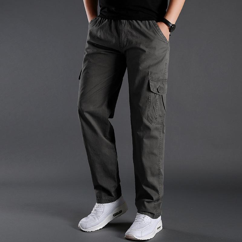 Pure Cotton Casual Large-size Trousers Men's Book Elastic Waistband Multi-pocket Overalls Outdoor Sports