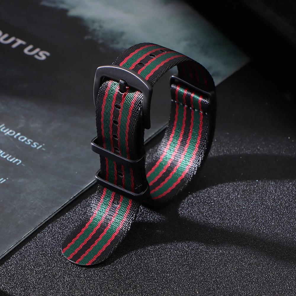 Ribbed Nylon Watchband Nylon Watch Strap 20mm 22mm Watchband Black Buckle Bracelet for Military Sport Watch Band Accessories
