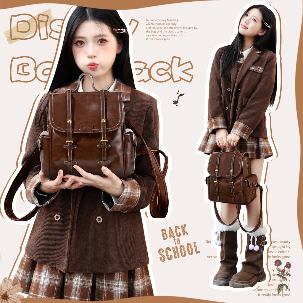 Disney Mickey Korean Style College Casual Lightweight High-Value Stain-Resistant Minimalist Trendy Versatile Backpack Women backpack Brown BMK-72172