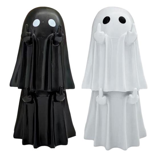 Halloween Ghost Figurine Spooky Resin Middle Finger Statue Cute Small Ghost Table Ornament for Halloween Indoor Home Desktop Decor