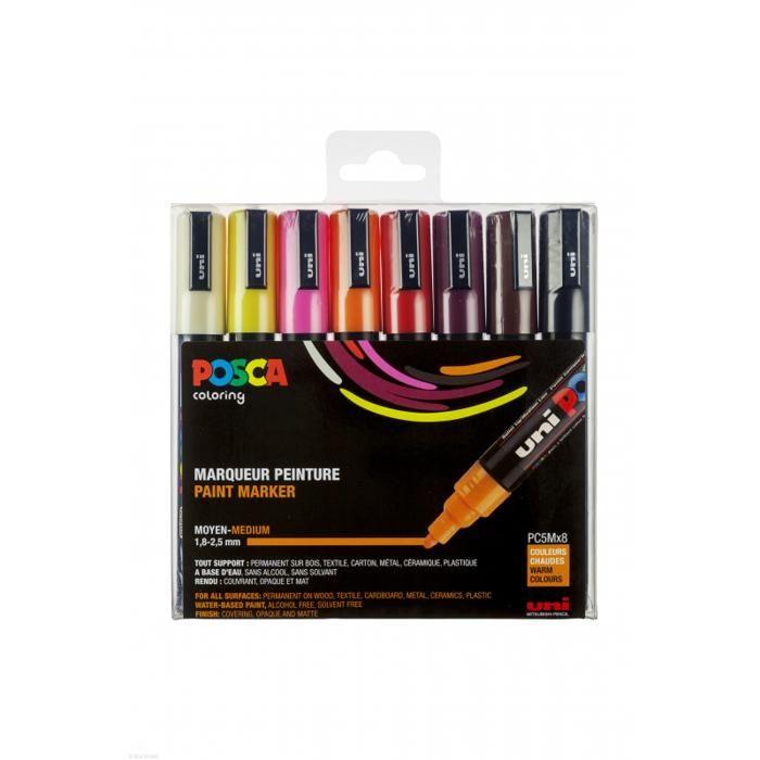 Marqueurs - posca - pc5m - couleurs chaudes - pointe conique moyenne