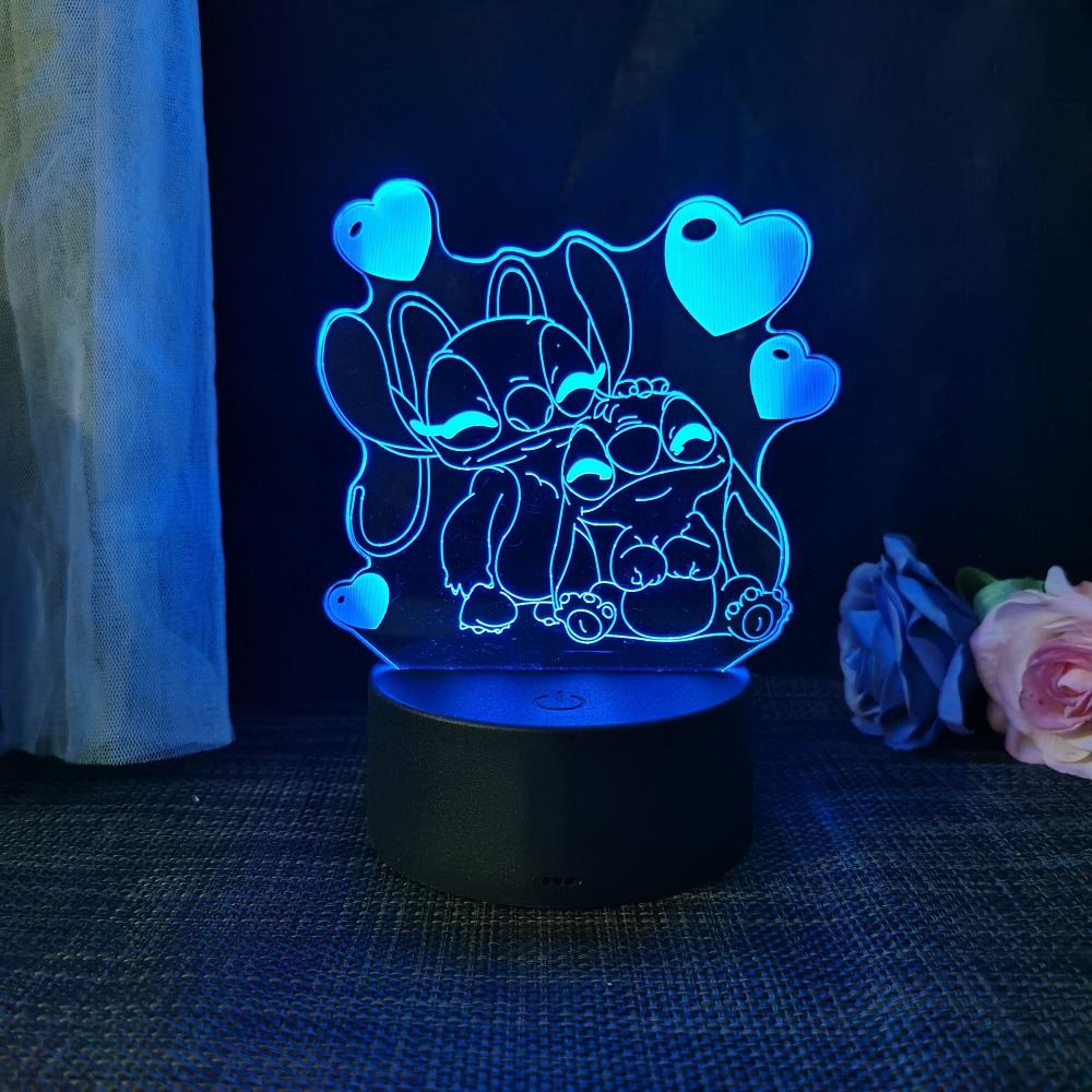 Stitch 3D Acryl Illusion Nachtlicht 16 Farbwechselnde Dekorationslichter Mit Fernbedienung Weihnachten Geburtstag Dekoration Geschenk