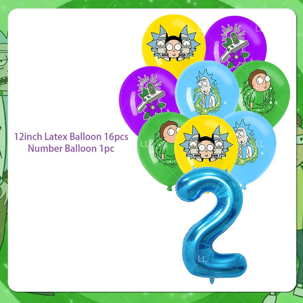 Rick And Morty Fans Child Birthday Party Decoration Anime Character Cake Topper Balloon Set Baby Shower Banner Adults Kids Gift