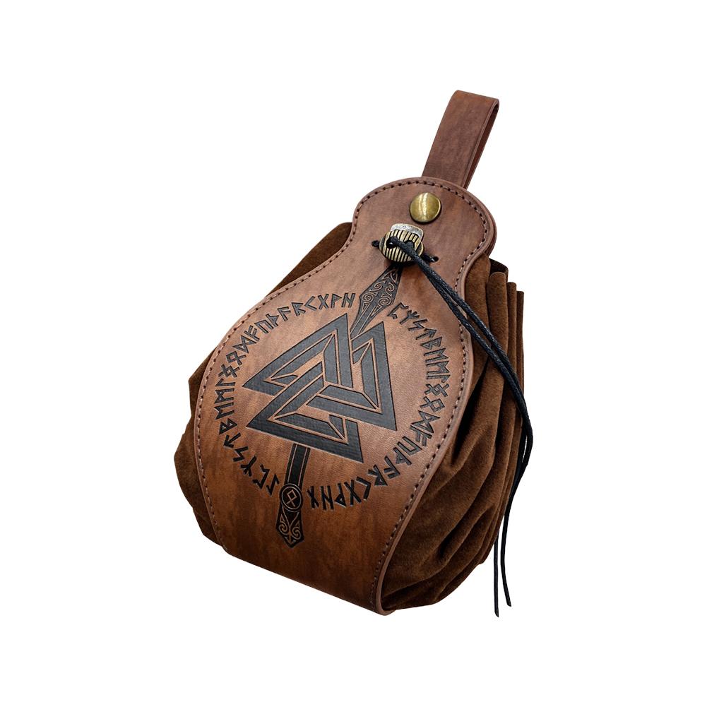 Artificial Leather Dice Bag Tray Design Viking Style Vintage Medieval Drawstring Pouch For D&D Role Playing Rpg Game Coin Purse Set