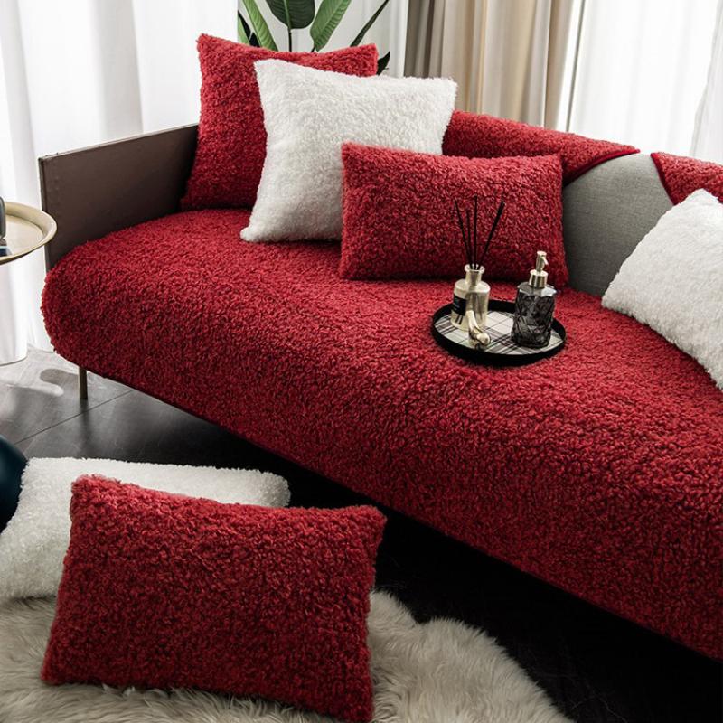 Зимняя плюшевая подушка для дивана, утолщенная, противоскользящая, в американском стиле, легкая, роскошная, плюшевая подушка для животных 30 * 50cm Pillow cover красный