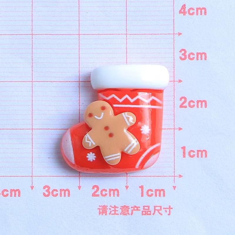 10PCS Resin Kawaii Colorful Gingerbread Man Snowman Bells Trees Flat Back Cartoon Christmas Figurines Scrapbook DIY Decor Crafts