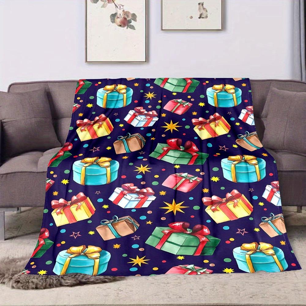 Festive Christmas Gift Pattern Throw Blanket - Fluffy, Soft, and Durable for All Seasons