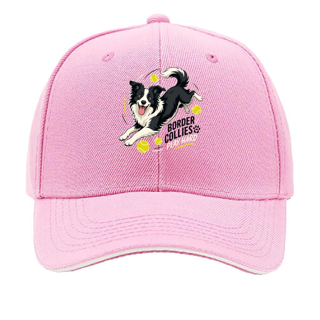 Playful Border Collie Tennis Illustr Sandwich Baseball Cap Sun Cap Outdoor Workouts Hat