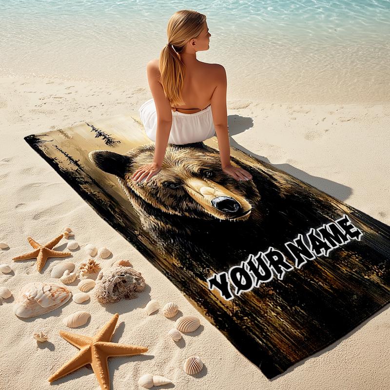 1PC Custom Name "Wild Bear Majesty" Beach Towel Highly Absorbent And Sand-Resistant Towel for Swimming, Pool, Yoga, And Travel Lightweight
