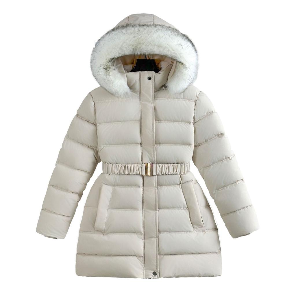 Winter Long Style Teen Girls Jacket Solid Color Slim Fit Fashion Detachable Hat Big Fur Collar Hooded Keep Warm Coat For Kids