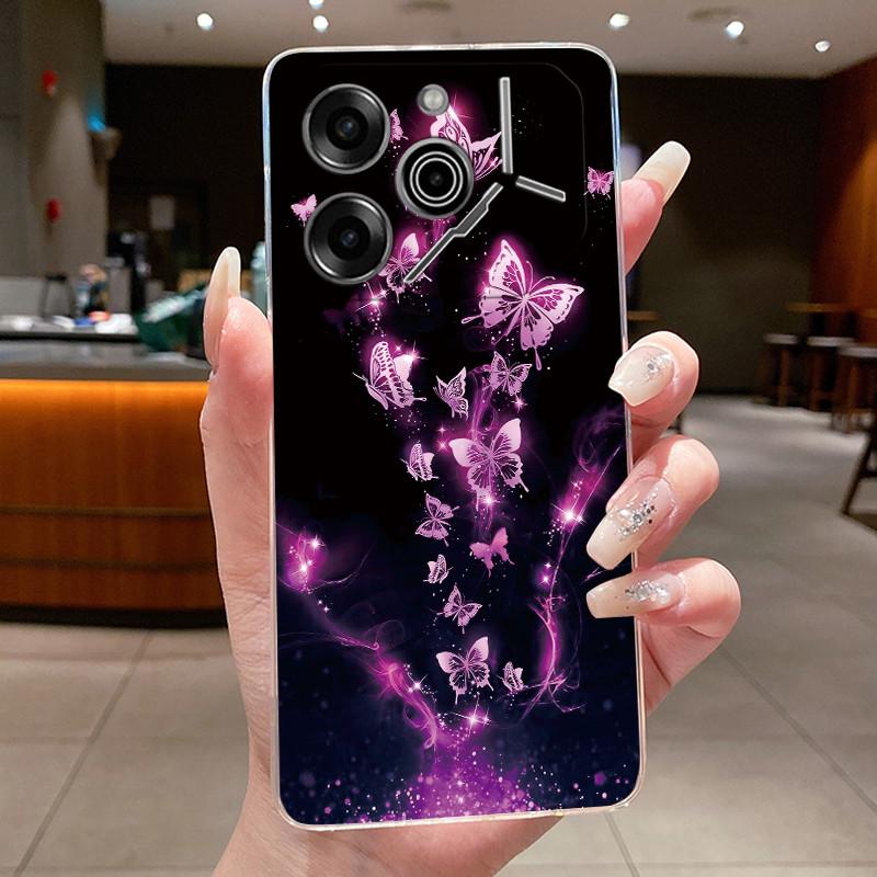Phone Case For Tecno Pova 6 Pro 5G LI9 Case Tecno Pova 6 5G LI7 Back Cover Luxury Butterfly Flowers Transparent Soft TPU Casing