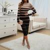 YYFS Women's Fashion Casual Spring Fall Colour Block Print Long Sleeve O-Neck Sweaters