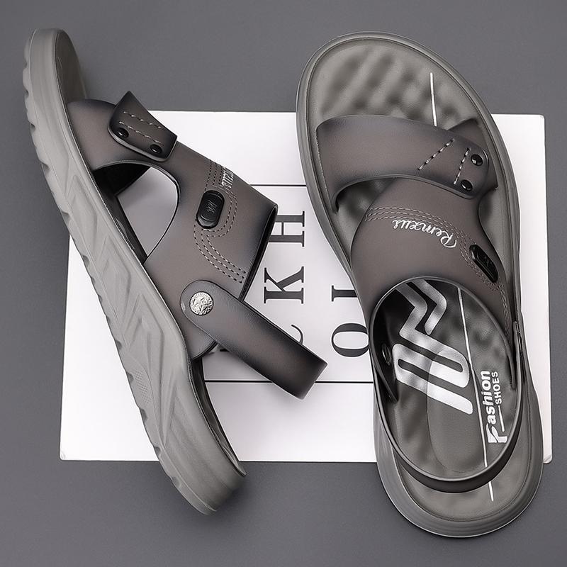 

Модные Новые Летние Минималистичные Дизайнерские Кожаные Мужские Сандалии Уличные Дышащие Повседневные Ручной Работы Удобные Модные Мягкая Подошва Пляжные Сандалии 44 серый