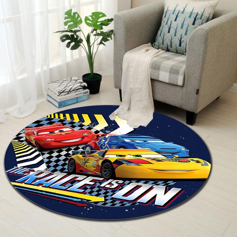 Tappeto Rotondo con Popolare Motivo Auto da Corsa Tappeto Circolare per Camera da Letto Bambini Tappetino Antiscivolo McQueen per Decorazione Casa